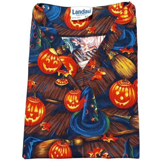 Landau Women's Halloween Themed V-Neck Short Sleeve Pullover Scrub Top - Picture 1 of 5